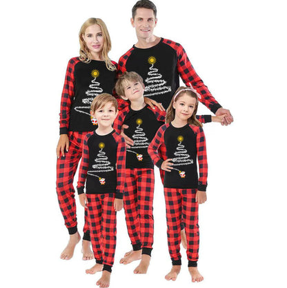 Christmas Tree Starry Plaid Print Long-sleeved Parent-child Outfit