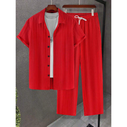 Digital-print Short-sleeve Shirt And Pants Set