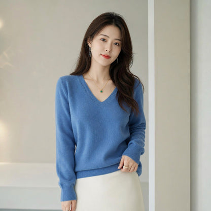 Women's V-neck Long-sleeve Pullover Knit Sweater