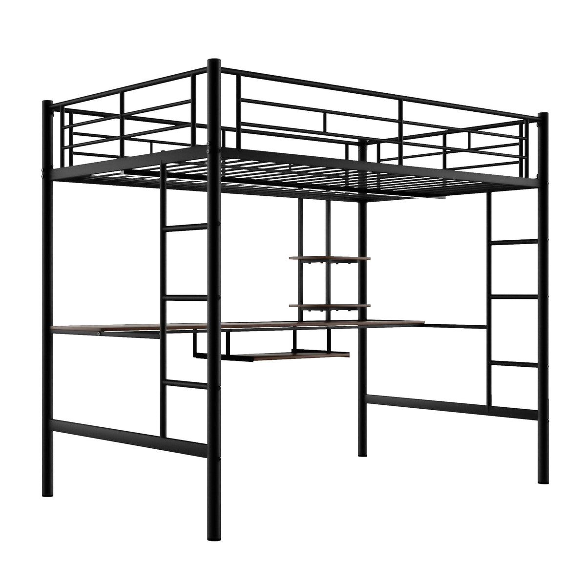 Loft Bed with Desk and Shelf   Space Saving Design Full Black