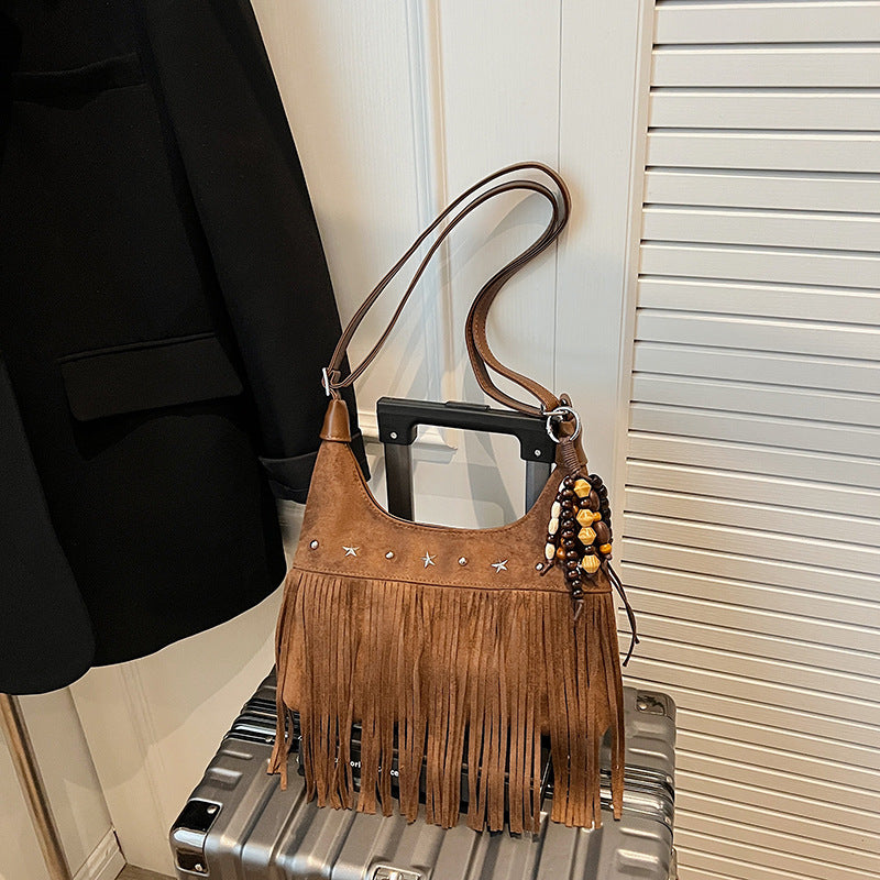 Suede Single-shoulder Crossbody Bag With Tassels