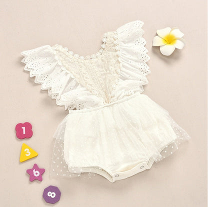 Sleeveless lace baby creeper