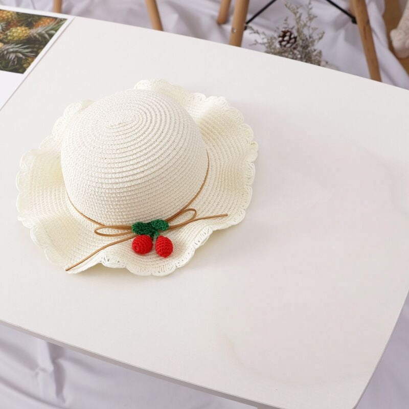 Girl Cherry Straw Hat Bag Set Princess Hat Beach Hat Sun Hat