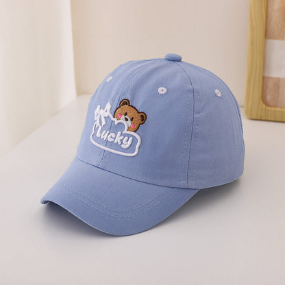 Children's Single-color Cute Little Bear Bow Tie Embroidered Adjustable Simple Casual Baseball Cap Suitable For Travel And Sports