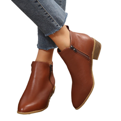 Womens Side-zip Martin-style Short Chunky-heel Boots