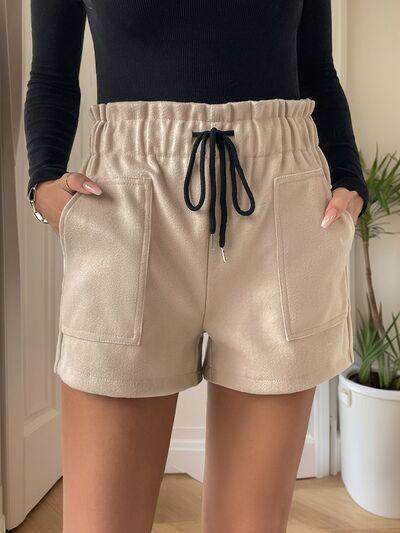 Perfee Frill Drawstring Shorts With Pockets For Women