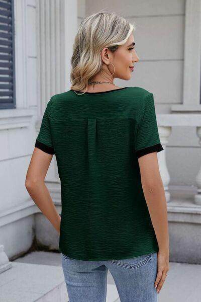 Cutout Round Neck Short Sleeve Blouse for Women Fashion