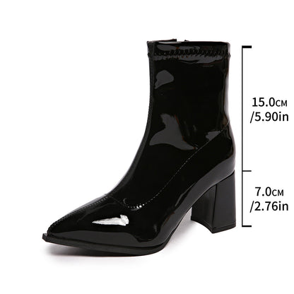 Women's Pointed-toe Chunky-heel Ankle Boots