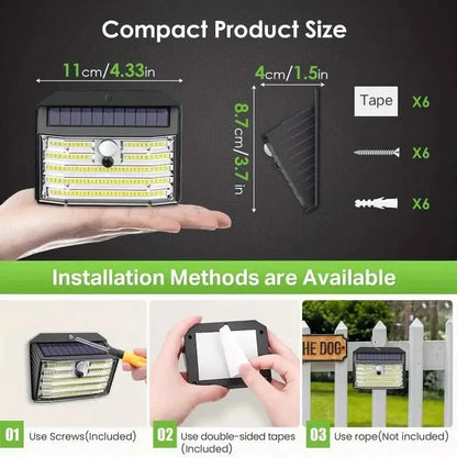 126 LED Solar Outdoor Lights Cold White Motion Sensor 270° Wide Angle Lighting Security Solar Powered Flood Lights