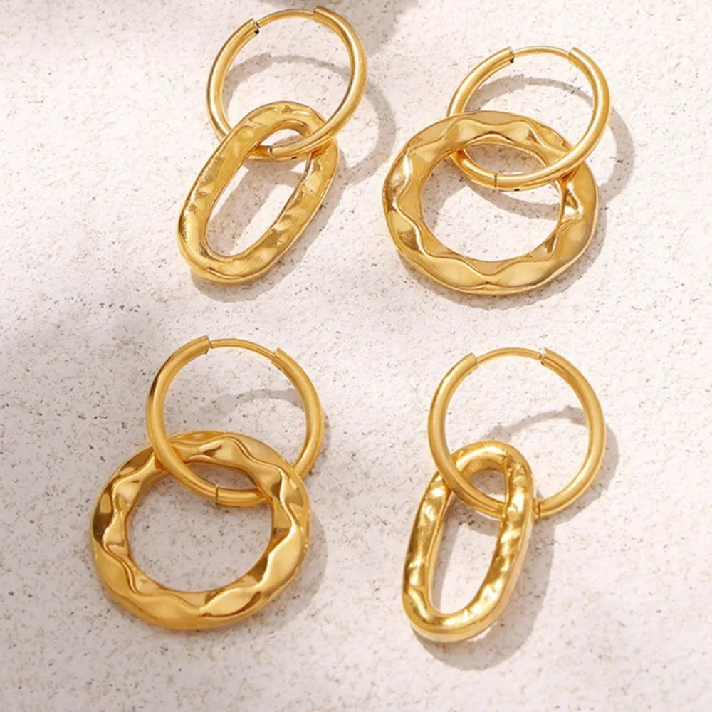 Geometric ring buckle ear ring retro asymmetric design titanium steel ear jewelry