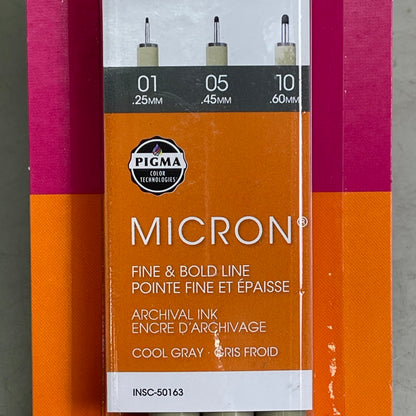 SAKURA (3-PACK) Pigma Micron Pens 0.25mm, 0.45mm, 0.60mm Cool Gray 50163