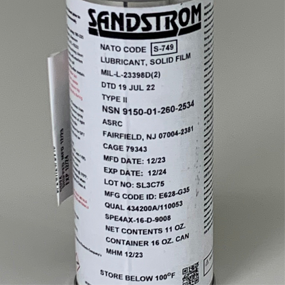 SANDSTROM (12 PACK)Lubricant Solid Film Bonding Industrial Equipment BB12/24 16oz