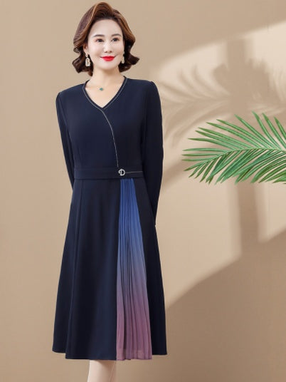 Black Short Sleeved Middle Aged Mother Chiffon Dress