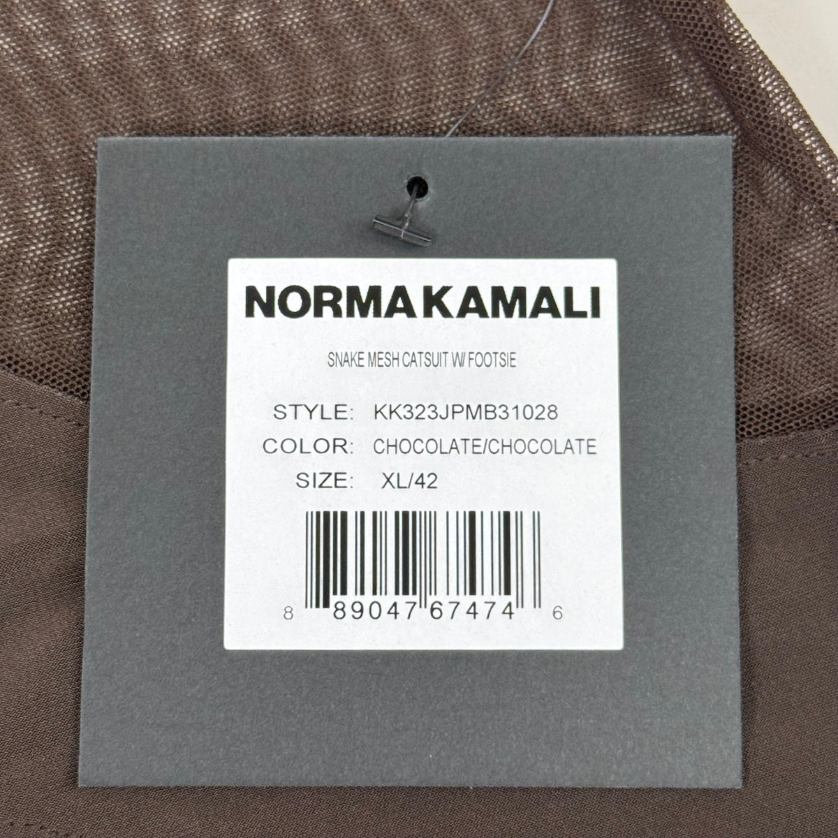 NORMA KAMALI One Shoulder Snake Mesh Catsuit Footsie Women's Sz XL/42 Chocolate