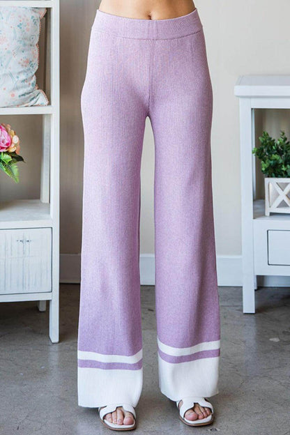 First Love Contrast Ribbed Knit Pants for Casual Style