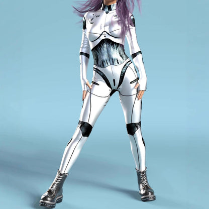 3D Digital-printed Snap-closure Form-fitting Womens Bodysuit