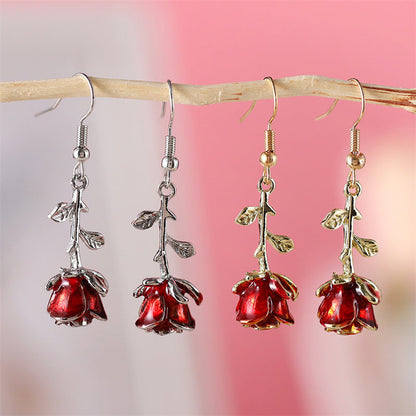 European And American French-style Vintage Romantic Three-dimensional Rose Earrings