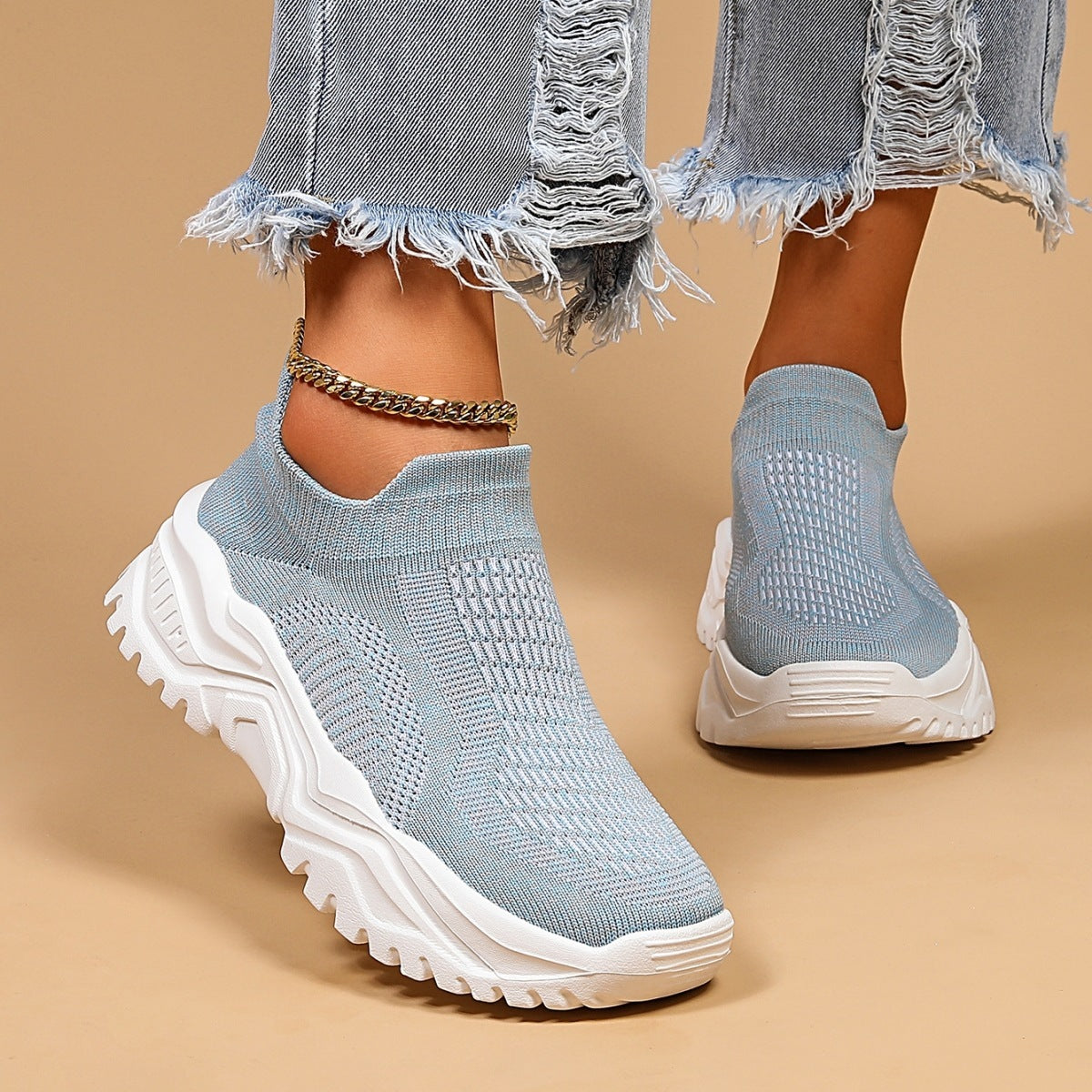 Sports Women's Breathable Flying Woven Socks Slip-on Lazy Shoes