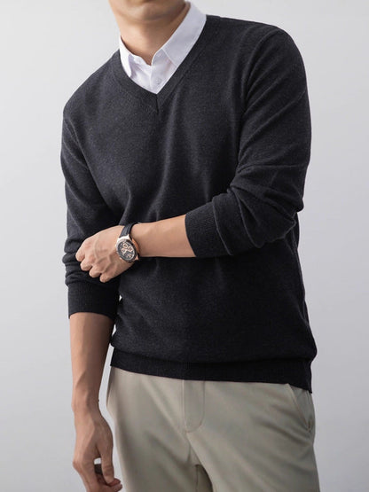 V-neck Base-layer Sweater Slim-fit Mens Knitwear