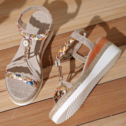 Chic Platform Casual Beach Roman Sandals With Elastic Straps