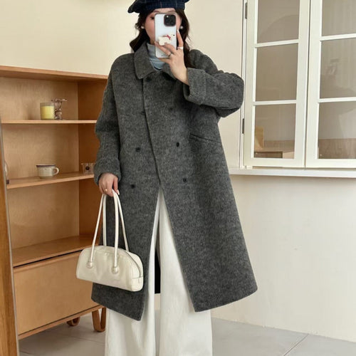 Peter Pan Collar Double-breasted Double-faced Wool Coat