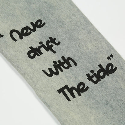 Printed Washed Worn Jeans Men