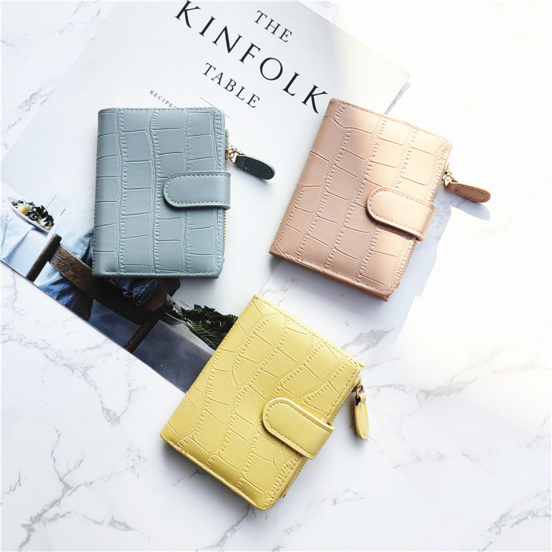 Simple Retro Solid Color Zipper Clasp Mini Short Wallet