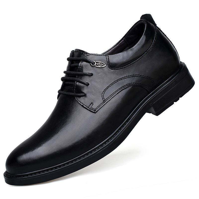 Genuine Leather, Hidden-heel, Thick-soled Black Youth Dress Shoes