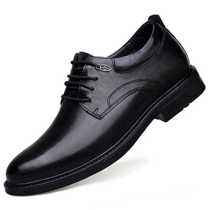 Genuine Leather, Hidden-heel, Thick-soled Black Youth Dress Shoes