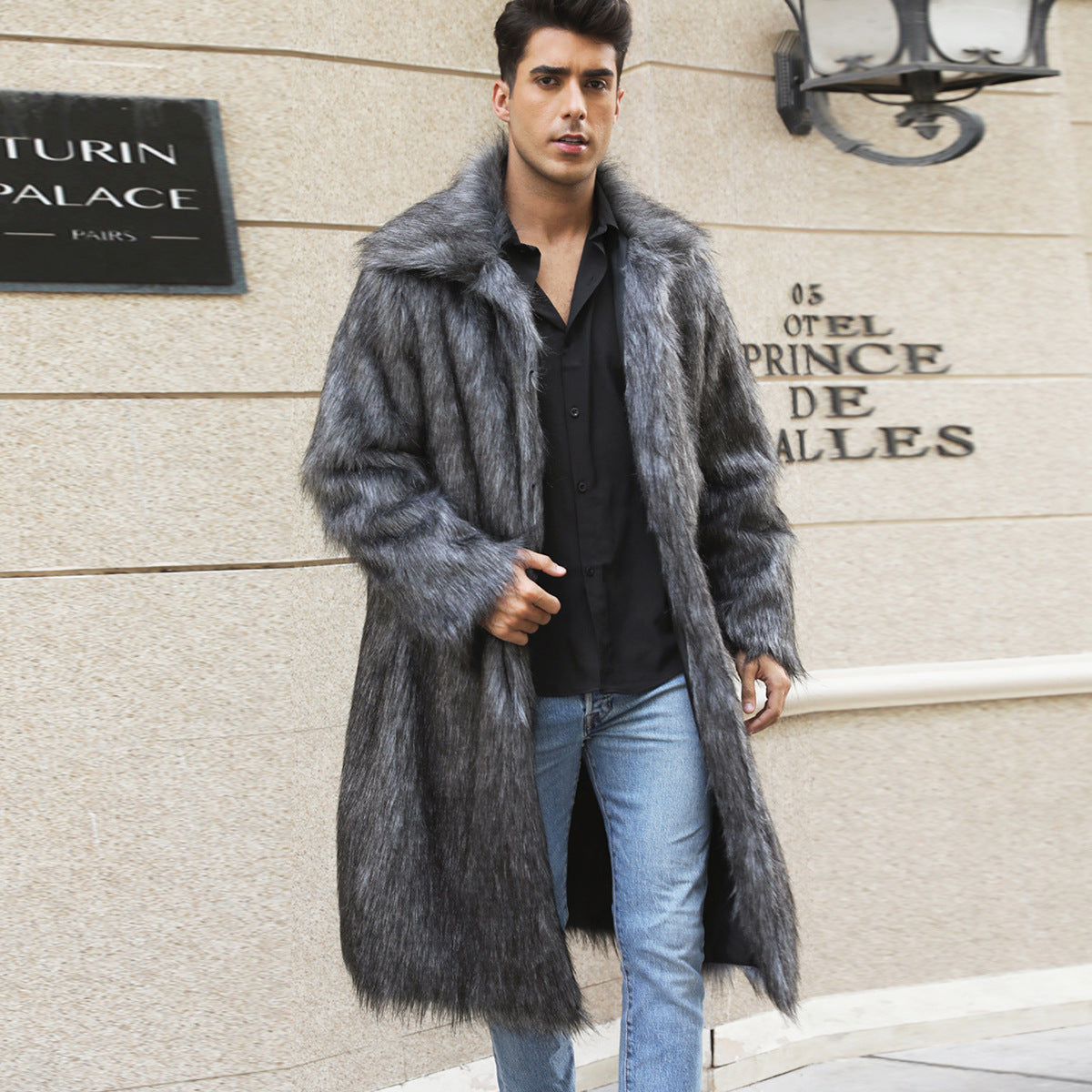 Mens Long Faux Fur Coat Mens Outerwear Warm And Cozy