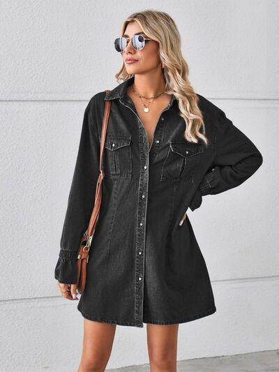 Pocketed Dropped Shoulder Mini Denim Dress for Women