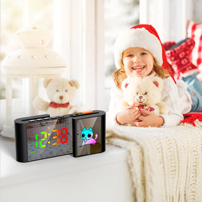 Creative S-shaped Dual-Screen RGB Colorful Alarm Clock, Adorable Cartoon Night Light Electronic Clock