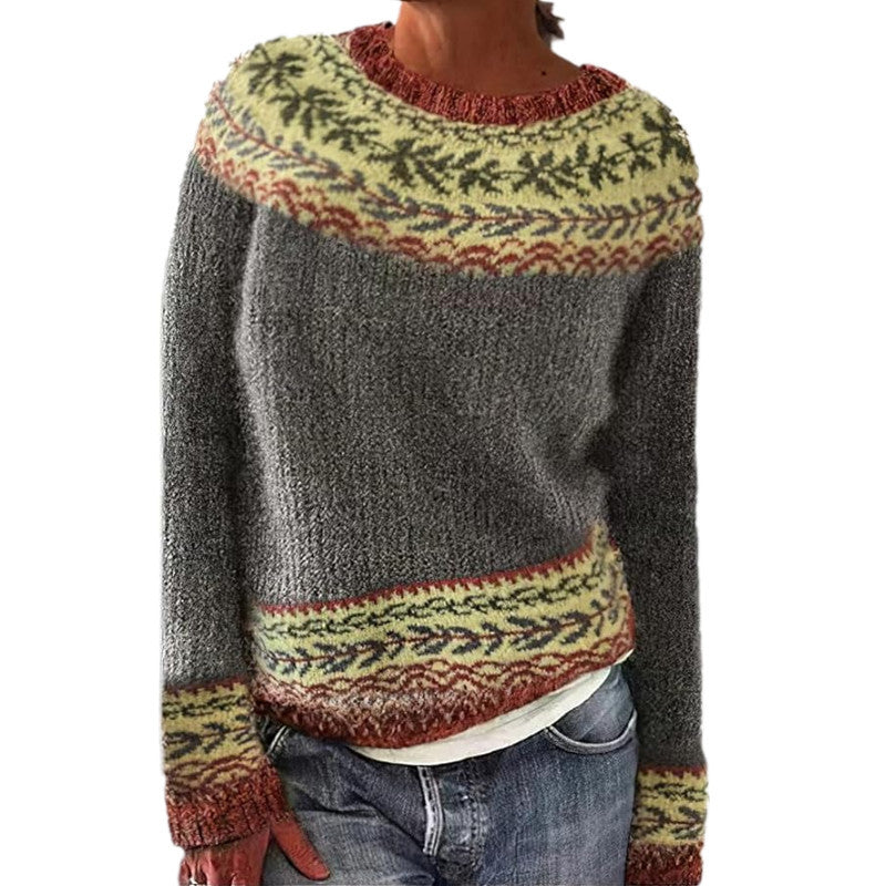 Women's Sweater Round Neck Multicolor Loose Fashion Pullover Sweater