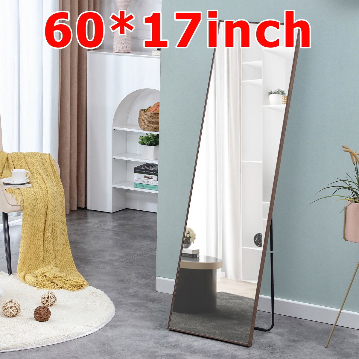 60x17 Brown Solid Wood Frame Full-length Mirror, Dressing Mirror, Bedroom Home Porch