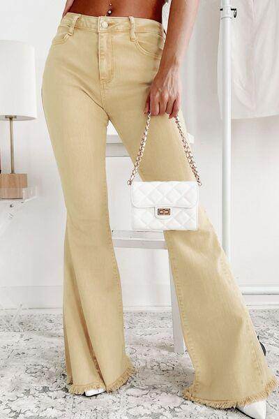 Raw Edge Mid Waist Flared Jeans for Trendy Women