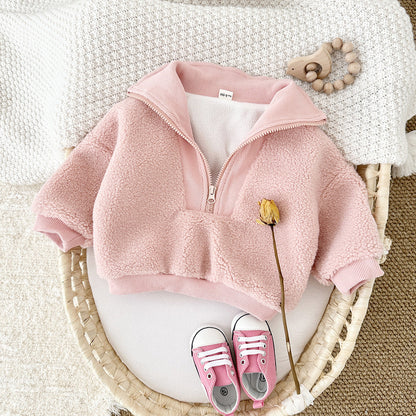 Winter Baby Clothing Thickened Fleece-lined Cashmere Top