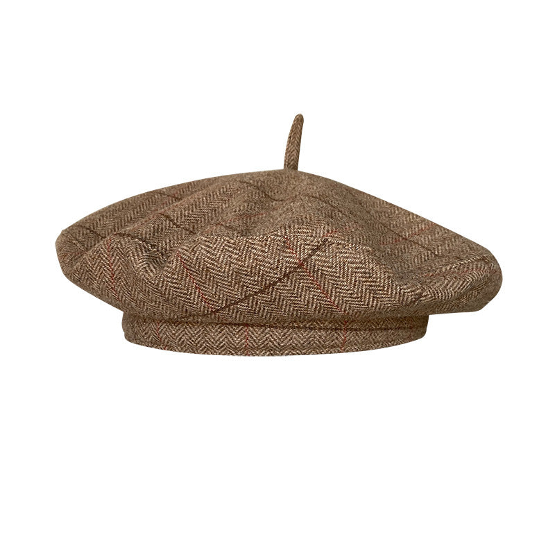 Retro-style Fashionable Beret For Women New Autumn DesignBritish Plaid Saucer Hat