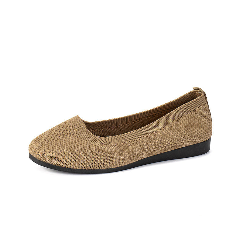 Round Toe Flats Shoes Casual Comfortable Soft Slip On Knit Mesh Shoes For Women