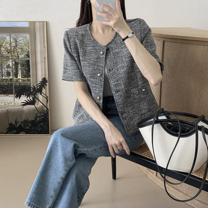Women's Summer Gray Short Sleeve Coat Top