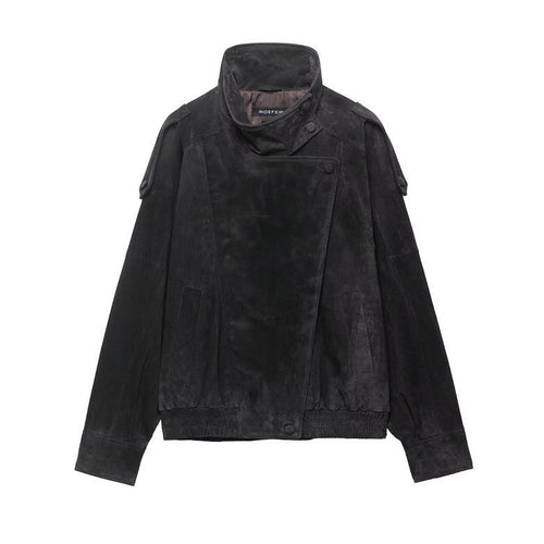 Textured Leather Biker Jacket For Women
