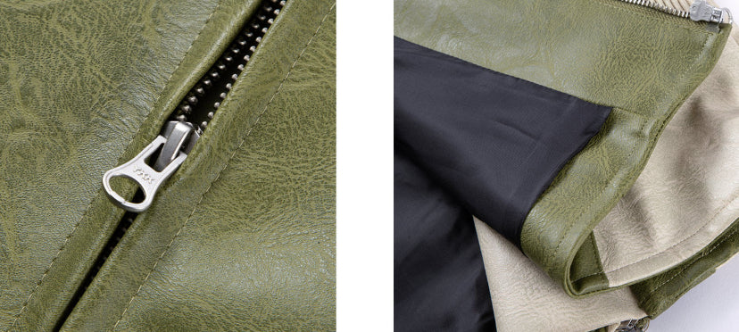 Distressed, Relaxed-fit Biker Leather Jacket