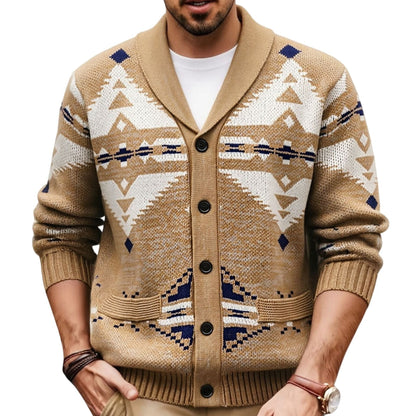 Mens Ethnic-style Loose-fit Sweater Coat With A Collar