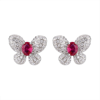 Fashionable Butterfly Ruby Earrings Necklace And Ring