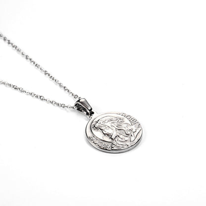 Geometric Profile Coin Titanium Steel Necklace