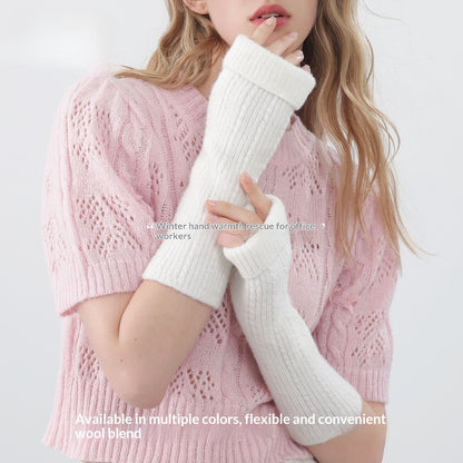 Knitted Fingerless Wool-blend Thermal Knit Gloves