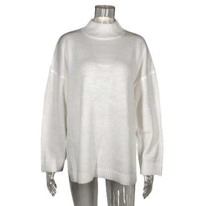 Knitted pullover loose irregular thick sweater high neck knitted sweater
