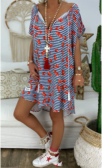 V-neck short sleeve loose rompers