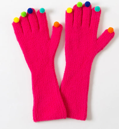 Colorful Plush Ball Gloves Winter Women's Cute Student Cycling Thickened