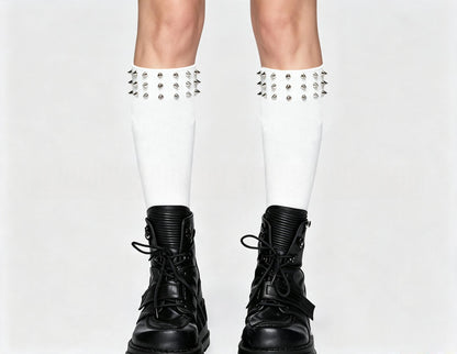 Stretchy Black Over-the-knee Boot With Spiked And Studded Trim