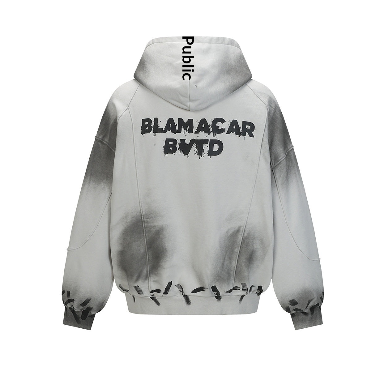 Graffiti-washed Earth-toned Distressed Hooded Sweatshirt